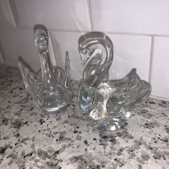 Swan Figurine Set Control Bubble Clear Chrystal Art Glass Bullicante Paperweight - Picture 5 of 8